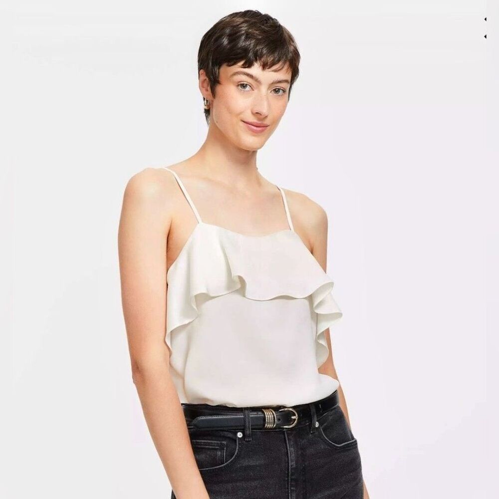 LOFT Cami Camisole Ruffled Top NWT Square Neck Cream Size Medium